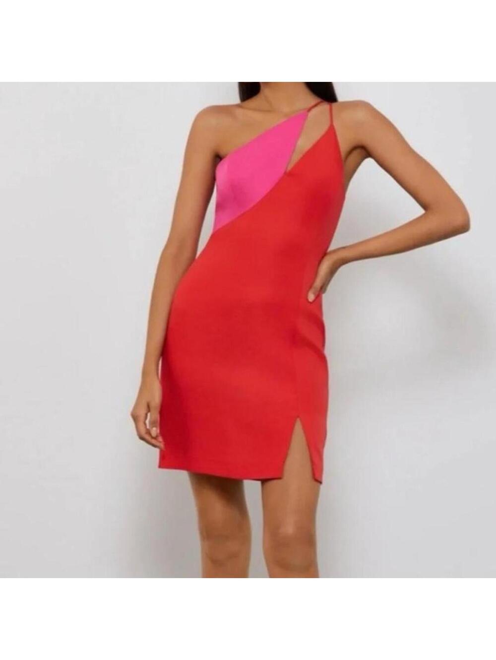 BCBGMAXAZRIA BNWT pink and red one shoulder dress Size 10
